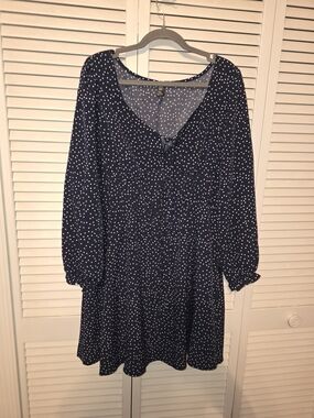 Women's Navy Blue Polka Dot 3/4 Sleeve Dress